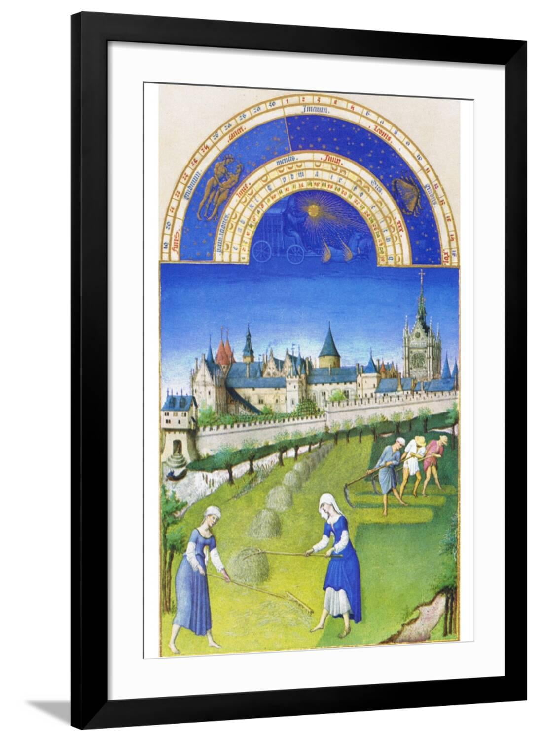 Art.com Le Tres Riches Heures Du Duc De Berry - June Art Print by Paul Herman & Jean Limbourg, Black Frame Wall Art, 32" x 44"