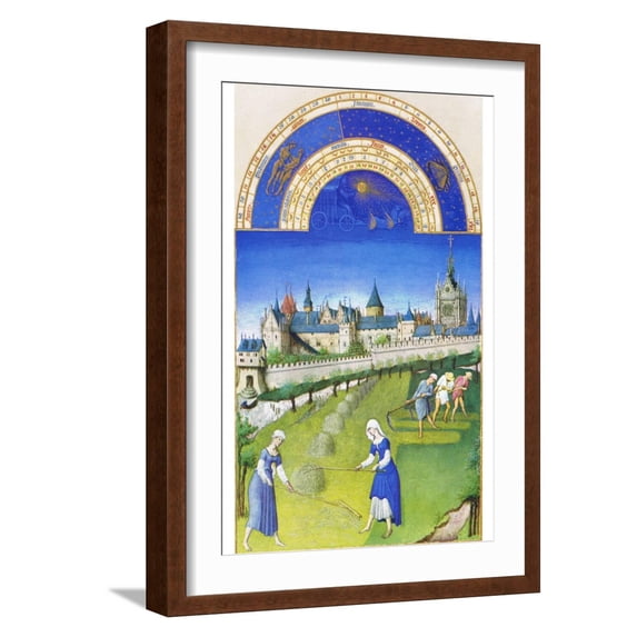 Art.com Le Tres Riches Heures Du Duc De Berry - June Art Print by Paul Herman & Jean Limbourg, Brown Frame Wall Art, 17" x 23"