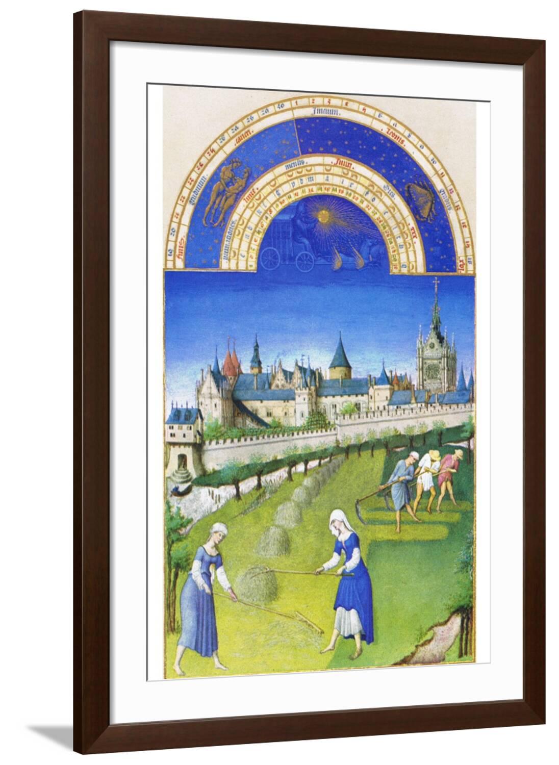 Art.com Le Tres Riches Heures Du Duc De Berry - June Art Print by Paul Herman & Jean Limbourg, Brown Frame Wall Art, 32" x 44"