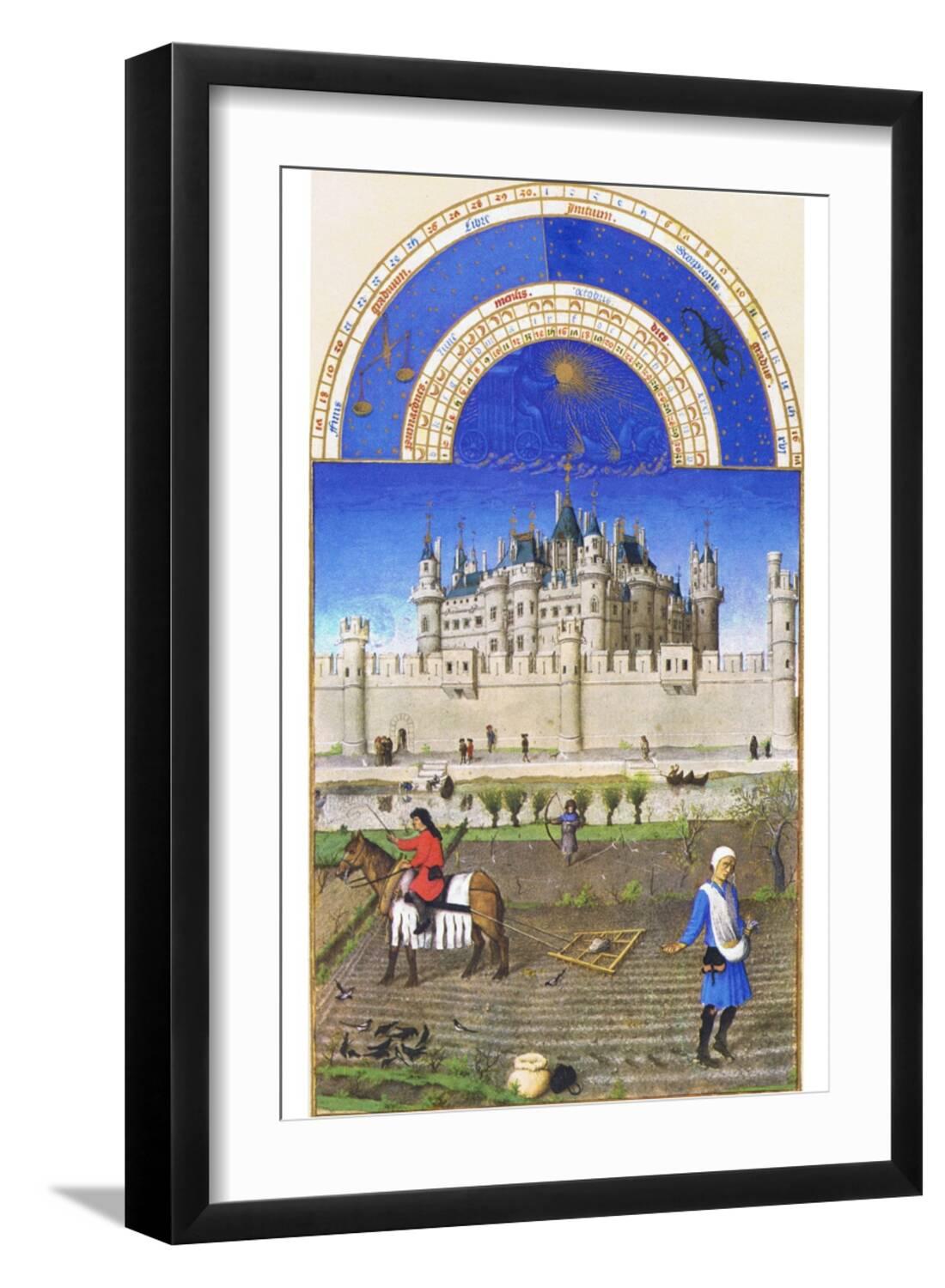 Art.com Le Tres Riches Heures Du Duc De Berry - October Art Print by Paul Herman & Jean Limbourg, Black Frame Wall Art, 17" x 23"