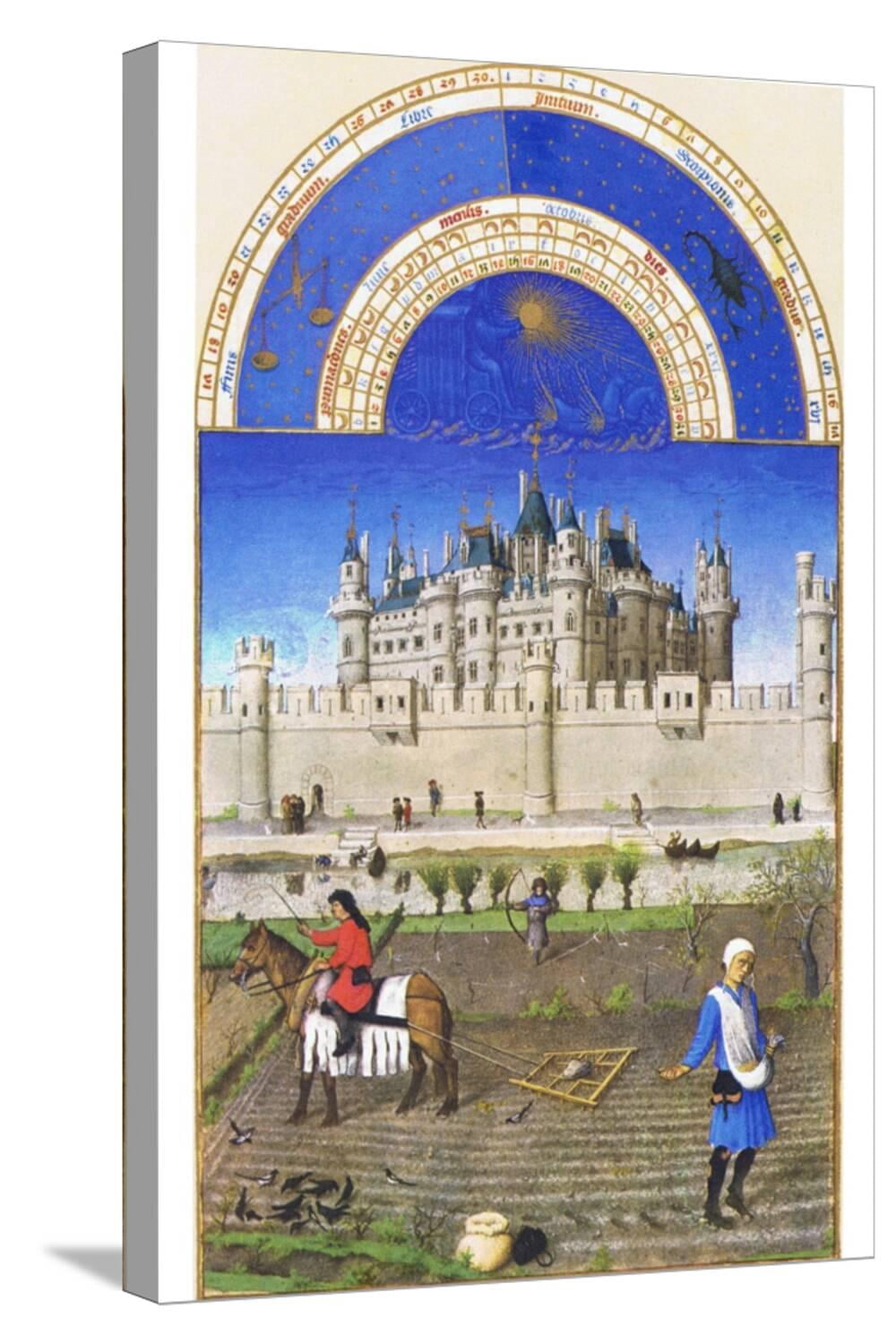 Art.com Le Tres Riches Heures Du Duc De Berry - October Stretched Canvas Print Wall Art by Paul Herman & Jean Limbourg, 16" x 24"