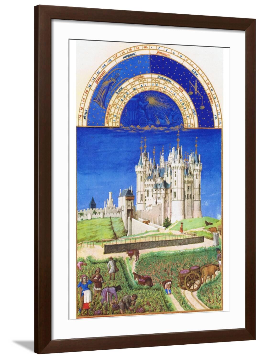 Art.com Le Tres Riches Heures Du Duc De Berry - September Art Print by Paul Herman & Jean Limbourg, Brown Frame Wall Art, 32" x 44"