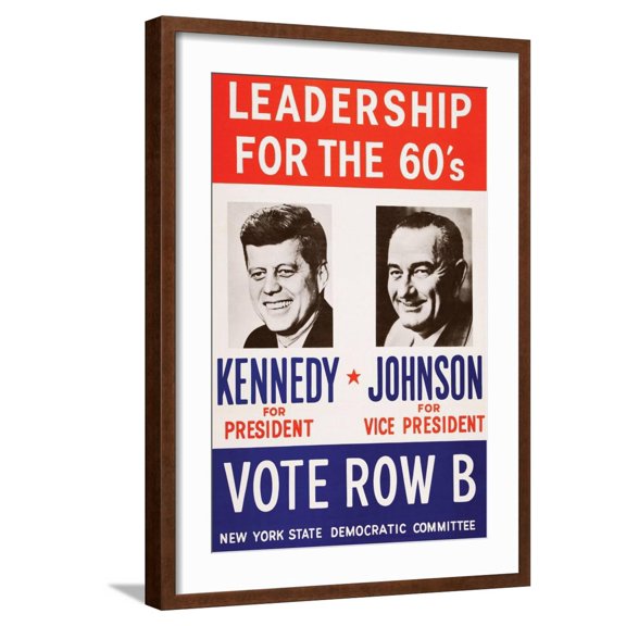 Art.com Leadership for the 60's - Vote Row B Art Print by New York State Democtratic Committee, Brown Frame Wall Art, 21" x 29"