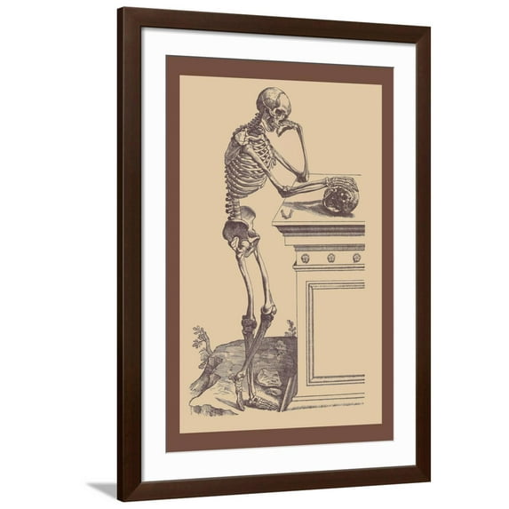 Art.com Leaning Skeleton Art Print by Andreas Vesalius, Brown Frame Wall Art, 32" x 44"