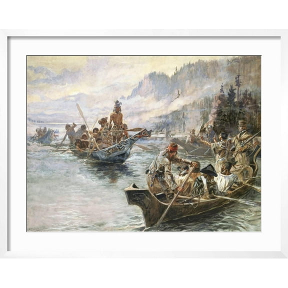 Art.com Lewis and Clark on the Lower Columbia Art Print by Charles Marion Russell, White Frame Wall Art, 29" x 23"