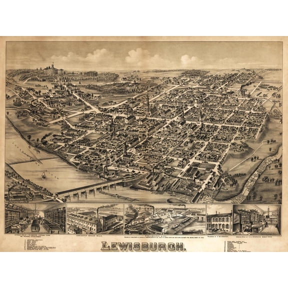 Art.com Lewisburg, Pennsylvania - Panoramic Map Art Print by Lantern Press, 16" x 12"