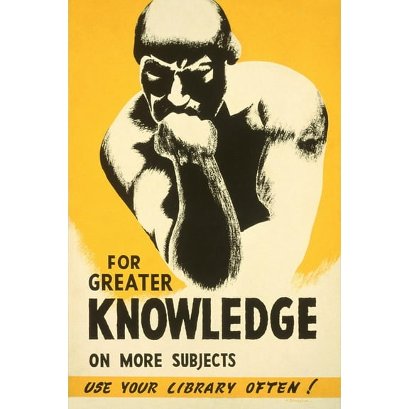 Art.com Library Poster with the Thinker Art Print, 16" x 24"