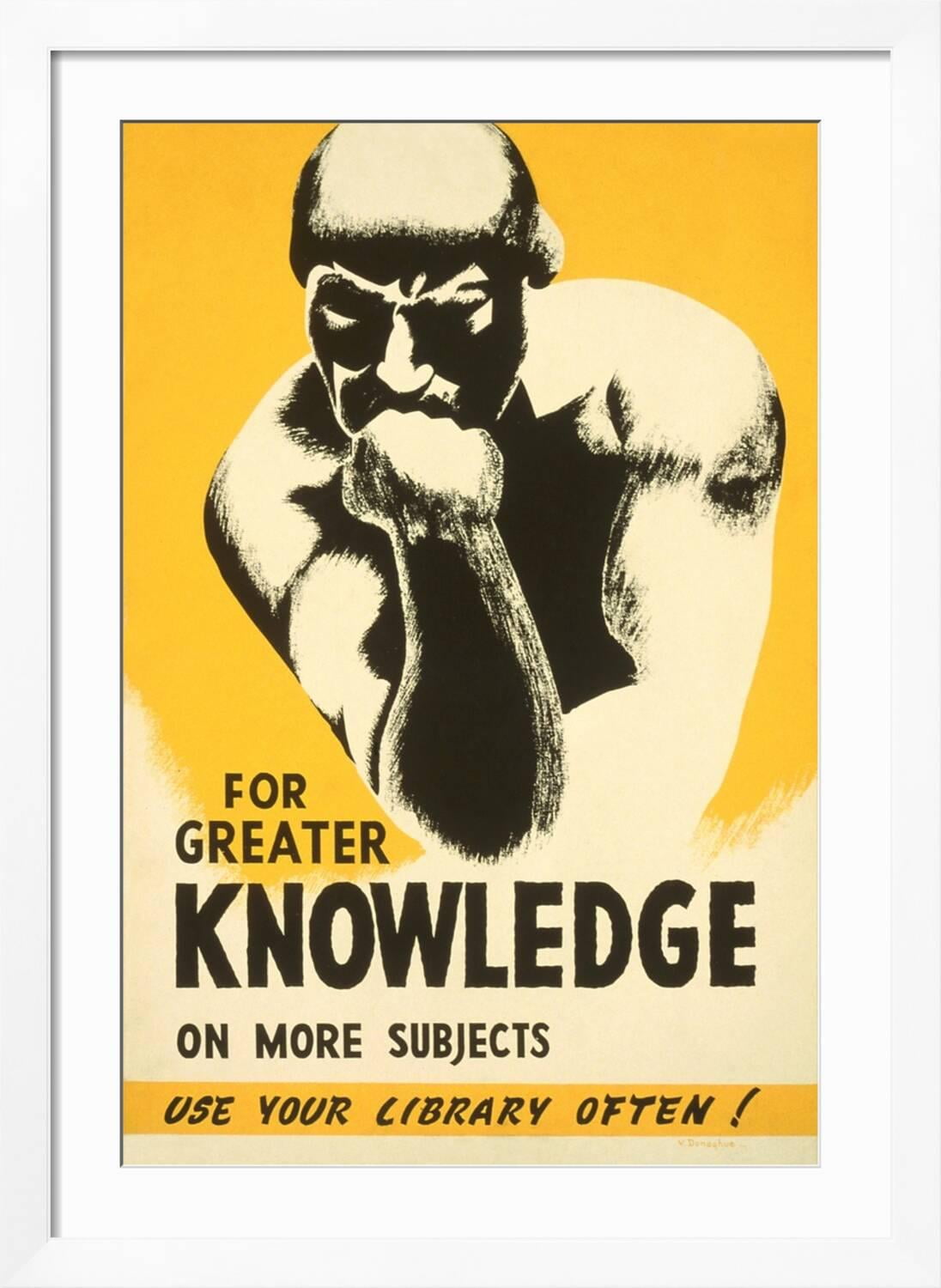 Art.com Library Poster with the Thinker Art Print, White Frame Wall Art ...