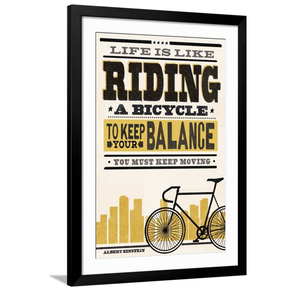 Art.com Life is Like Riding a Bicycle - Screenprint Style - Albert Einstein Art Print by Lantern Press, Black Frame Wall Art, 32" x 44"