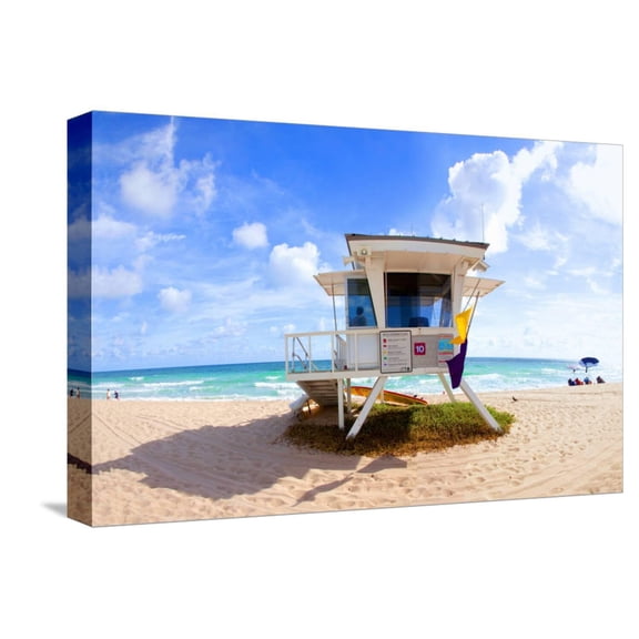 Art.com Lifeguard Hut on the Beach, Fort Lauderdale, Florida, USA Stretched Canvas Print Wall Art, 18" x 12"