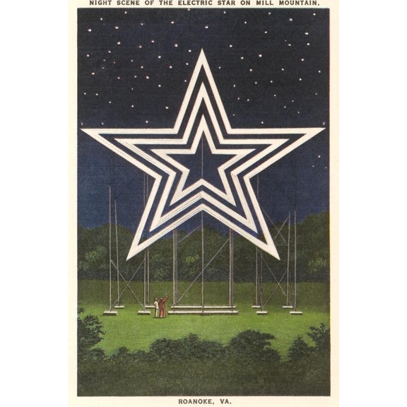 Art.com Lighted Star, Mill Mountain, Roanoke, Virginia Art Print, 12" x 18"