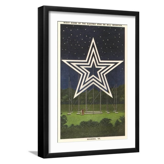 Art.com Lighted Star, Mill Mountain, Roanoke, Virginia Art Print, Black Frame Wall Art, 17" x 23"
