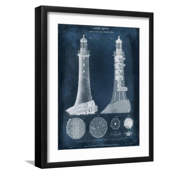 Art.com Lighthouse Blueprint Art Print by Vision Studio, Black Frame Wall Art, 17" x 21"
