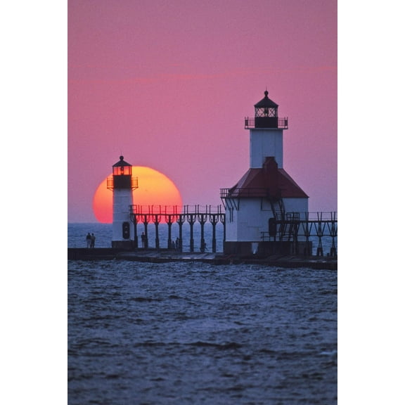 Art.com Lighthouse at sunset, St. Joseph, Michigan, USA Photographic Print, 12" x 18"