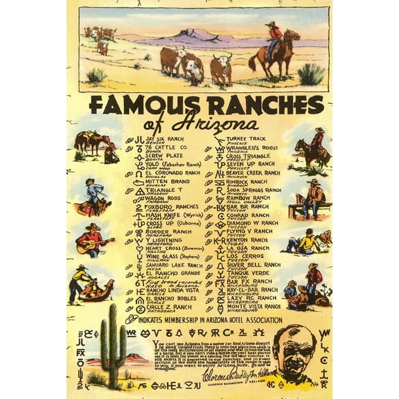 Art.com List of Famous Arizona Ranches with Brands Art Print, 12" x 18"