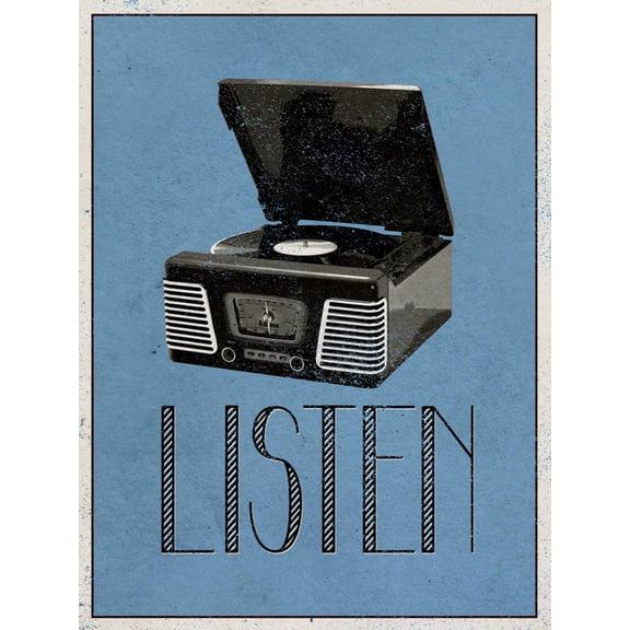 Art.com Listen Retro Record Player Art Poster Print Art Print, 12" x 16"