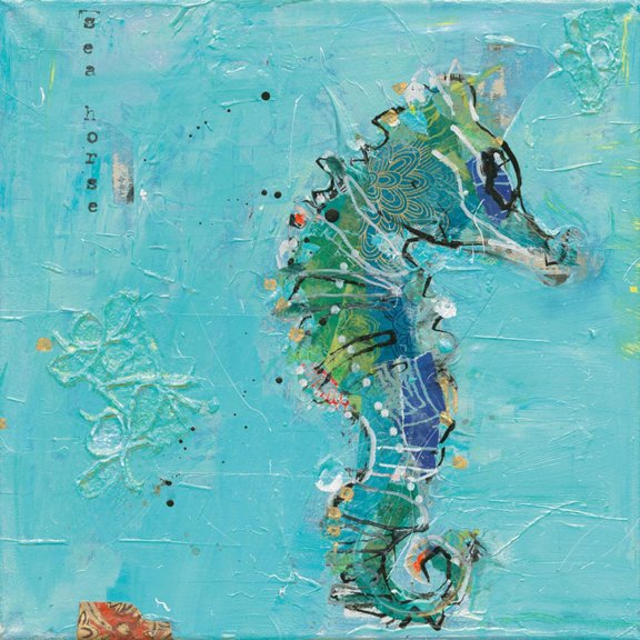 Art.com Little Seahorse Blue Art Print by Kellie Day, 30" x 30"