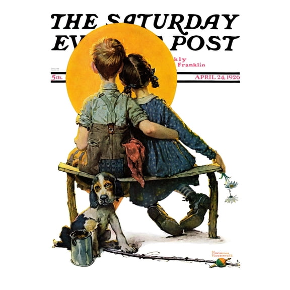 Art.com Little Spooners or Sunset Saturday Evening Post Cover, April 24,1926 Giclee Print by Norman Rockwell, 12" x 16"