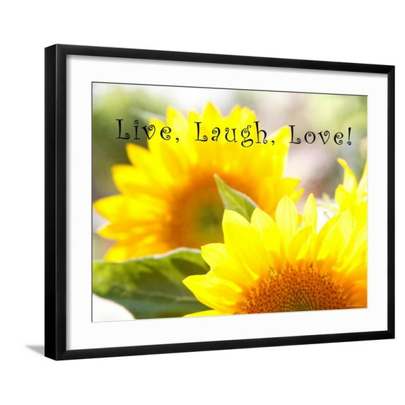 Art.com Live Laugh Love: Sunflower Photo by Nicole Katano, Black Frame Wall Art, 29" x 23"