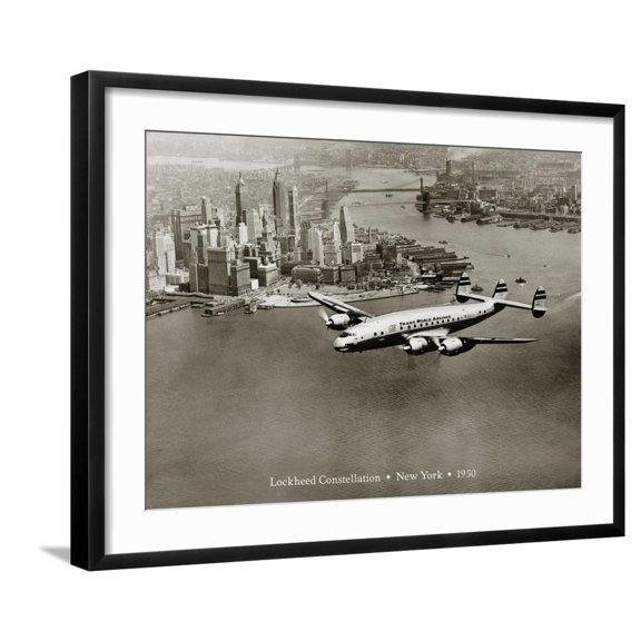 Art.com Lockheed Constellation, New York 1950 Art Print by Clyde Sunderland, Black Frame Wall Art, 29" x 23"