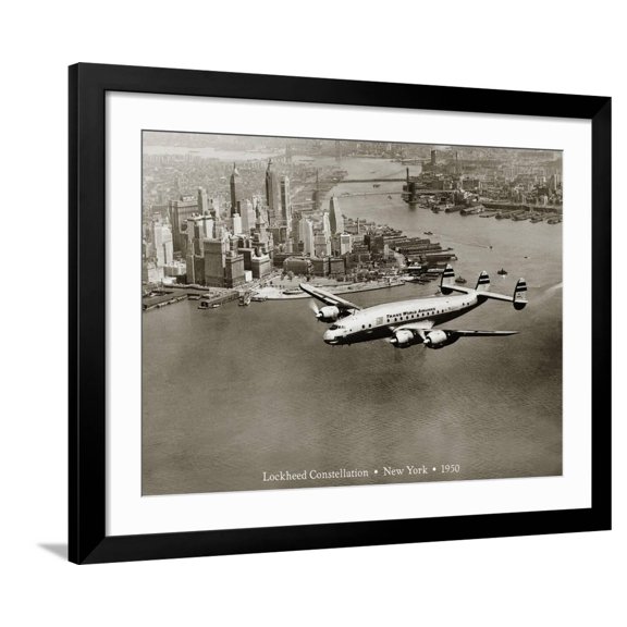 Art.com Lockheed Constellation, New York 1950 Giclee Print by Clyde Sunderland, Black Frame Wall Art, 40" x 32"