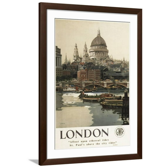 Art.com London, England - Great Western Railway St. Paul's Travel Poster Art Print by Lantern Press, Brown Frame Wall Art, 32" x 44"
