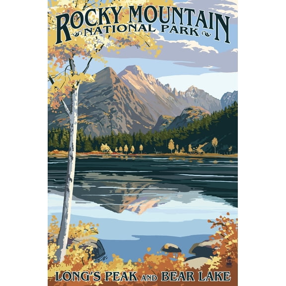 Art.com Long's Peak and Bear Lake - Rocky Mountain National Park Art Print by Lantern Press, 12" x 18"