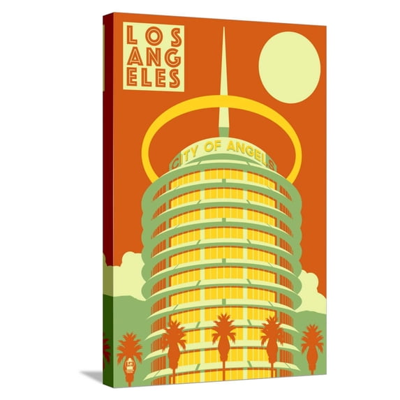 Art.com Los Angeles, California - City of Angels Stretched Canvas Print Wall Art by Lantern Press, 16" x 24"