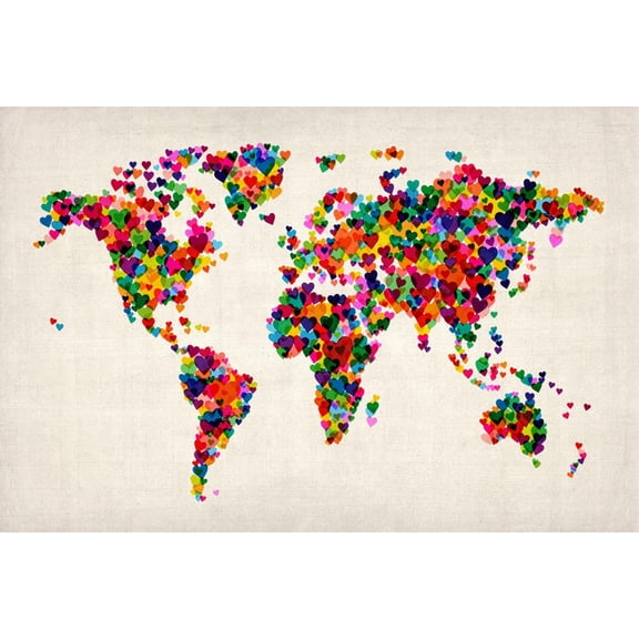 Art.com Love Hearts Map of the World Map Art Print by Michael Tompsett, 18" x 12"