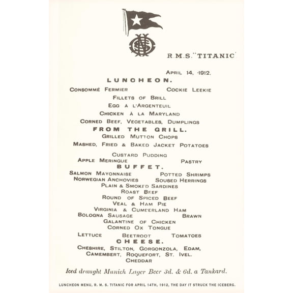 Art.com Luncheon Menu on the Titanic Art Print, 16" x 24"