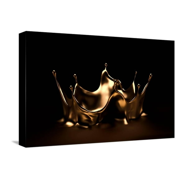 Art.com Luxurious, Mysterious, Vintage, Abstract Splash of Liquid Gold on a Black Background. 3D Illustrati Stretched Canvas Print Wall Art by Angelatriks, 18" x 12"