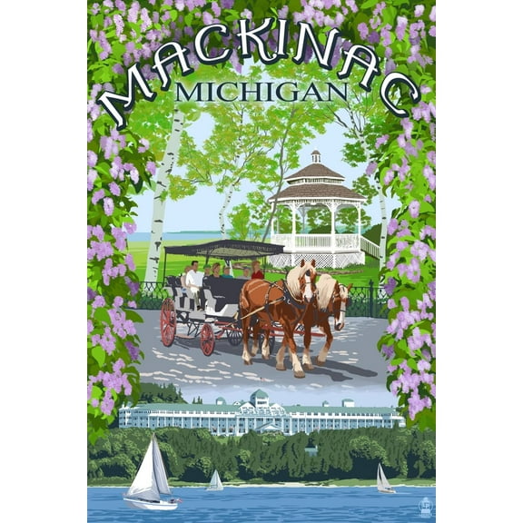 Art.com Mackinac, Michigan - Montage Scenes Art Print by Lantern Press, 12" x 18"