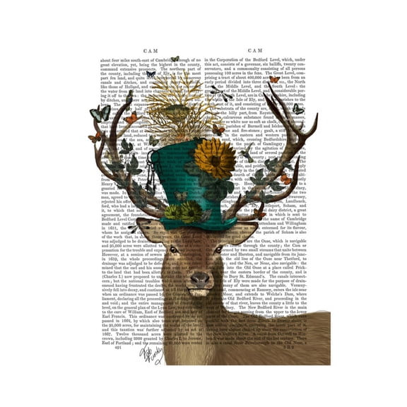 Art.com Mad Hatter Deer Art Print by Fab Funky, 12" x 16"