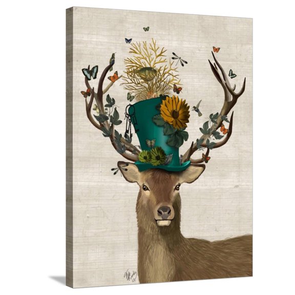 Art.com Mad Hatter Deer Stretched Canvas Print Wall Art by Fab Funky, 24" x 32"