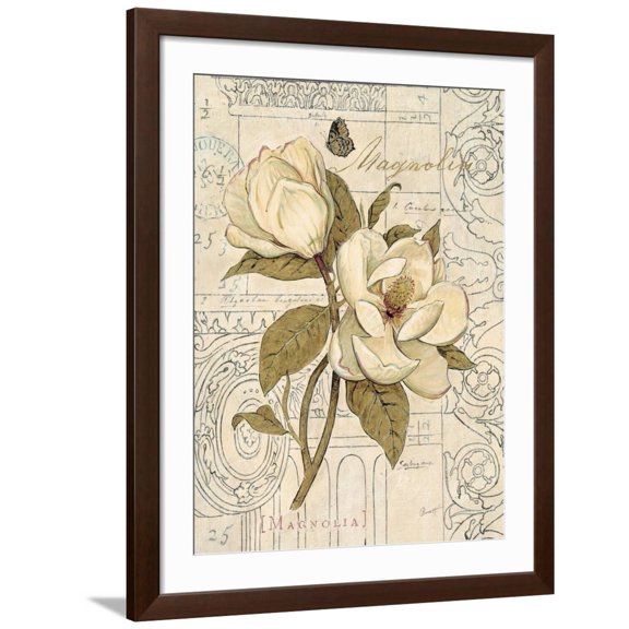 Art.com Magnolia Etching Art Print by Chad Barrett, Brown Frame Wall Art, 32" x 40"