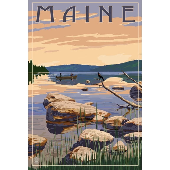 Art.com Maine - Lake Sunrise Scene Art Print by Lantern Press, 12" x 18"