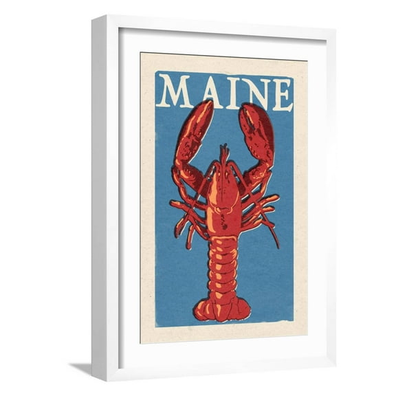 Art.com Maine - Lobster Woodblock Art Print by Lantern Press, White Frame Wall Art, 17" x 23"