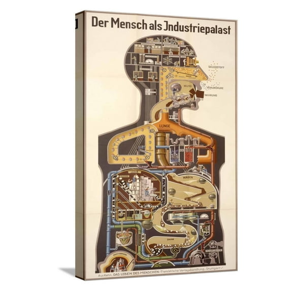 Art.com Man As An Industrial Palace Stretched Canvas Print Wall Art by Fritz Kahn, 12" x 18"