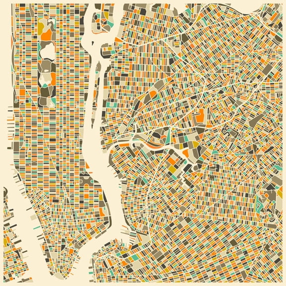 Art.com Manhattan Map Art Print by Jazzberry Blue, 30" x 30"