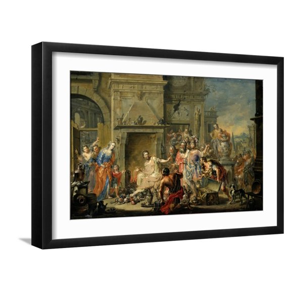 Art.com Manius Curius Dentatus Refusing the Bribes of the Samnites Giclee Print by Johann Georg Platzer, Black Frame Wall Art, 23" x 17"