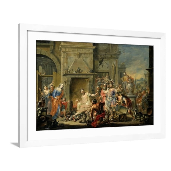 Art.com Manius Curius Dentatus Refusing the Bribes of the Samnites Giclee Print by Johann Georg Platzer, White Frame Wall Art, 44" x 32"