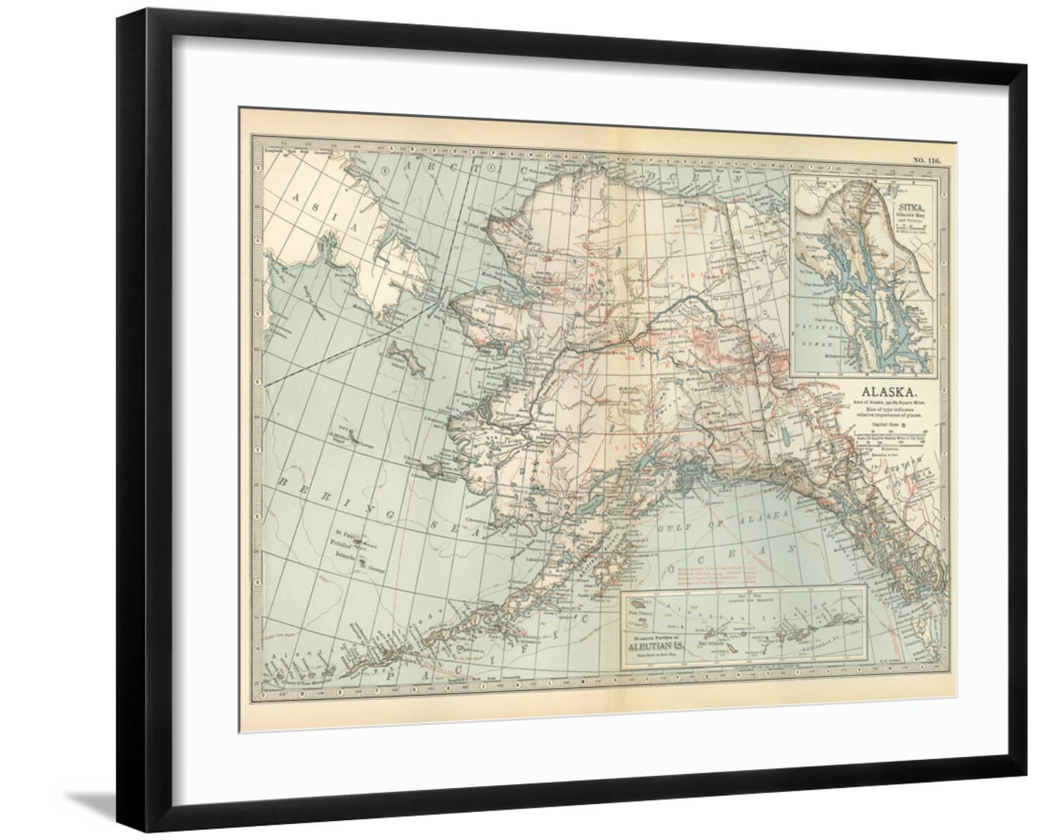 Art.com Map of Alaska. United States. Inset Maps of Sitka, and Aleutian Islands Art Print by ...