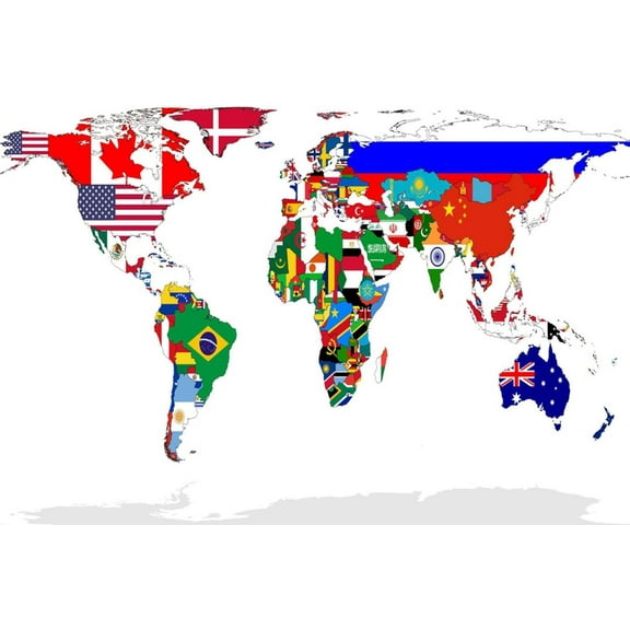 Art.com Map Of World With Flags In Relevant Countries, Isolated On White Background Art Print by Speedfighter, 18" x 12"