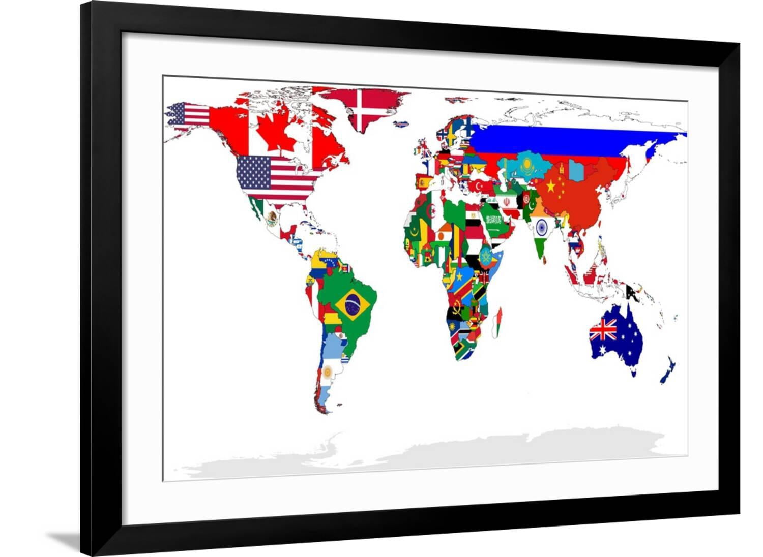 Art.com Map Of World With Flags In Relevant Countries, Isolated On ...
