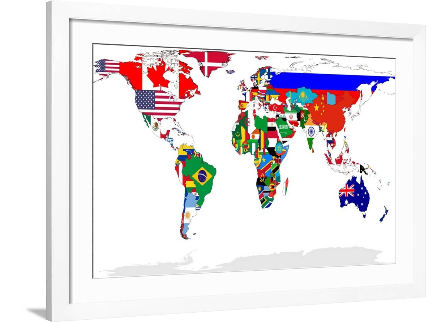 Art.com Map Of World With Flags In Relevant Countries, Isolated On ...
