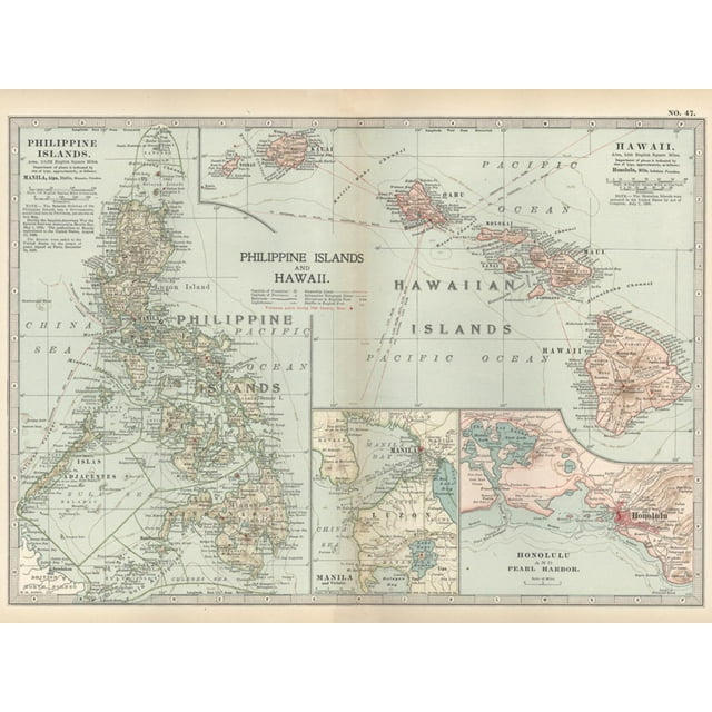 Map of Philippine Islands and Hawaii. Insets of Manila and