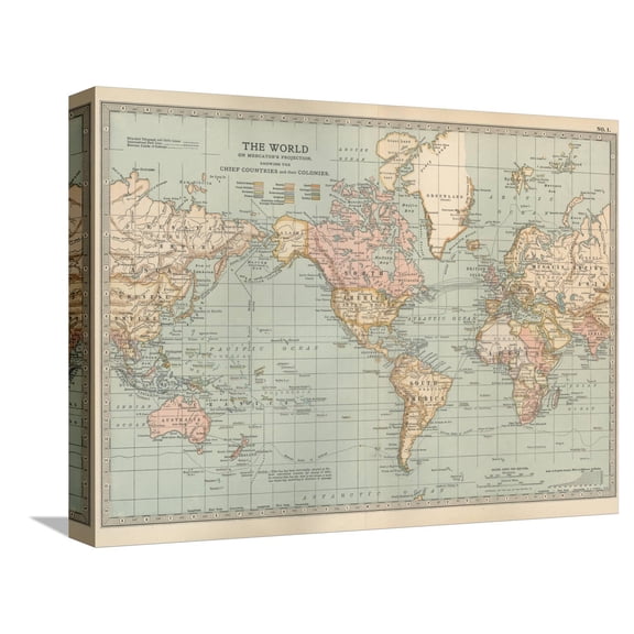 Art.com Map of the World on Mercator's Projection, Showing the Chief Countries and their Colonies Stretched Canvas Print Wall Art by Encyclopaedia Britannica, 16" x 12"