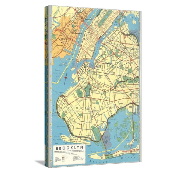 Art.com Map of Brooklyn, New York Stretched Canvas Print Wall Art, 16" x 24"