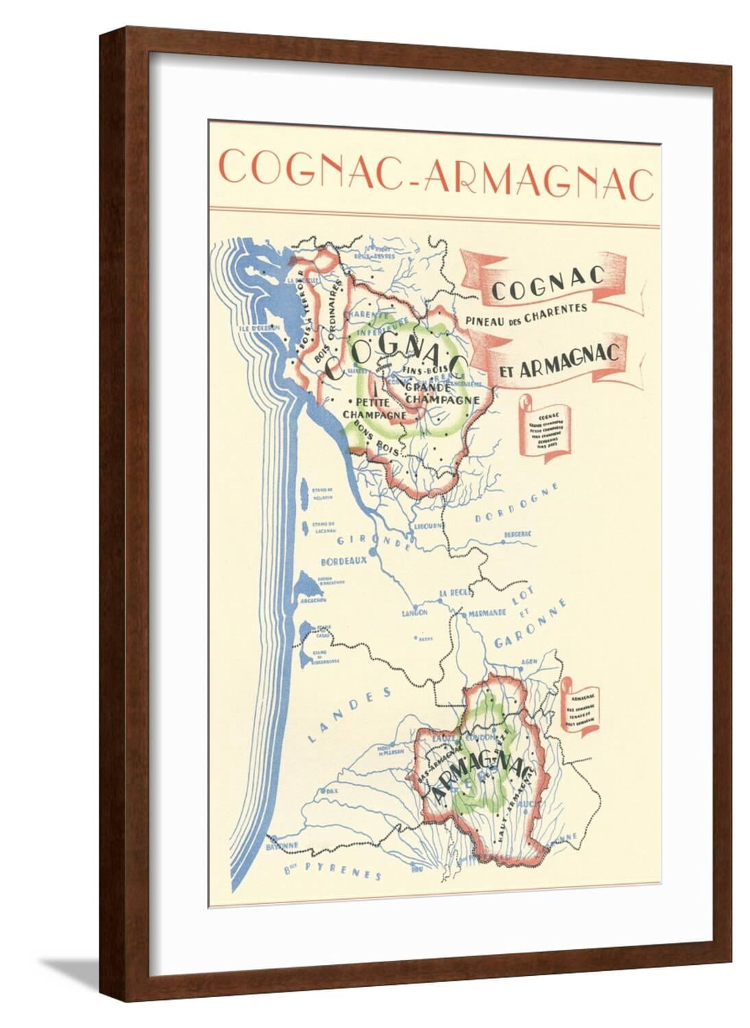 Art.com Map of Cognac-Armagnac Region Art Print, Brown Frame Wall Art ...