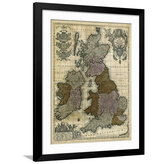 Art.com Map of England, Scotland and Ireland Art Print, Black Frame Wall Art, 32" x 40"